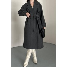 My Jest Fashion Kuşaklı Düğme Detaylı Kaşe Kaban