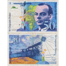 Banknoting Fransa 50 Frank 1994 Havacılık-Uçak-Küçük Prens Temalı. Çok Temiz.