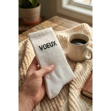 Lykos Kadın Beyaz Pamuklu Yazı Baskılı Kolej Çorap 2’li Paket