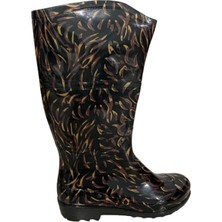 Emek Kadın Sarı-Siyah Desenli 35 cm Uzun Bahçe Yağmur Çizmesi