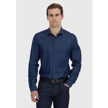 Ramsey İndigo Düz Casual Fit Dokuma Casual %100 Pamuk Gömlek