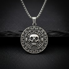 Alooya Aztec Karayip Korsanları Madalyon Gümüş Kaplama Örme Zincir Kolye