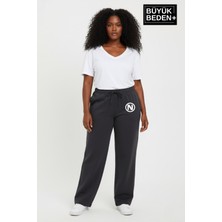 Superlife Kadın Büyük Beden N Logo Baskılı Rahat Kesim Lastikli Bel Paça Reçme Eşofman Altı SPR26EAK952-4