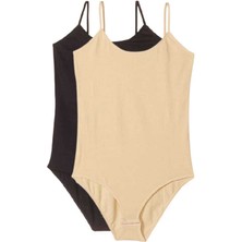 Royaleks 2 Adet Ip Askılı Kadın Çıtçıtlı Body Siyah ve Ten