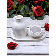 Dekoratif Sunumluk %100 Doğal Soya Mum Seti Özel Tasarım  Vazo ve Kabartmalı Sunumluk | Ev Dekorasyonu, Hediyelik ve Aromaterapi Için Zarif Seçenek