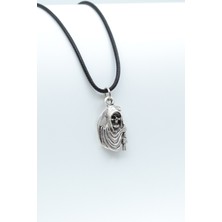 Alooya Tırpanlı Azrail Gümüş Kaplama Deri İp Kolye