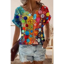 Mossta V Yaka Desenli Süprem Bluz - Desenli