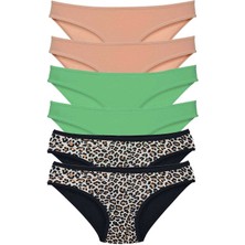 Royaleks 6 Adet Likralı Kadın Slip Külot Leopar Ten Yeşil