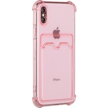 Teknomoda Apple iPhone Xs Max Kılıf Kartlıklı Anti Şok Korumalı Şeffaf Silikon Pembe
