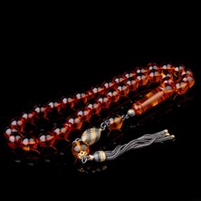 Takı925 Çift Renk 925 Ayar Gümüş Püsküllü Çay Renk Damla Kehribar Tesbih