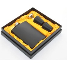 Buğz Paslanmaz Çelik 2 Shot Bardaklı Matara Seti Siyah Renk