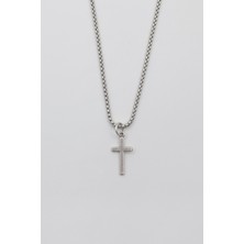 Alooya Minimalist Haç Kolye - Örme İthal Zincirli Unisex Gümüş Kaplama - 60 cm