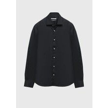 Ramsey Siyah Regular Fit Dokuma Klasik %100 Pamuk Gömlek