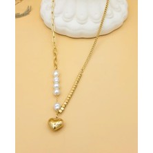 Nevoka Heartline Gold Çelik Incili Kolye