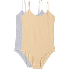 Royaleks 2 Adet Ip Askılı Kadın Çıtçıtlı Body Gri ve Ten