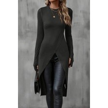 Mossta Bisiklet Yaka Çapraz Kesim Viskon Bluz Siyah