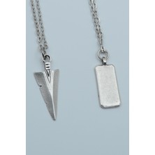 Alooya 2'li Ok Ucu Triagle Dikdörtgen Bar Gümüş Kaplama Kolye Seti