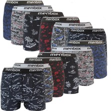 Karakaş 12 Adet Likralı Erkek Boxer Karışık Desenli Pamuklu