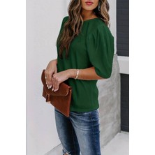 Mossta Balon Kol Pileli Bürümcük Bluz Yeşil