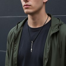 Alooya Antik Mızrak Ucu Gümüş Kaplama Deri İp Kolye