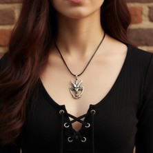 Alooya Baphomet Pagan - Keçi Şeytan Gümüş Kaplama Deri İp Kolye