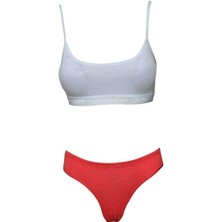 Royaleks Pedli Ip Askılı Yarım Atlet Büstiyer Külot Takım Beyaz Kırmızı
