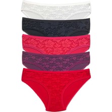 Royaleks 5 Adet Önü Dantelli Transparan Kadın Slip Külot S130