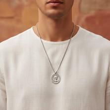 Alooya Roma Parası Sikke Gümüş Kaplama Örme Zincir Kolye