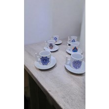 Broşürevim Nazar Boncuklu 90 ml Özel Gün ve Kişiye Özel Beyaz T-Kulplu 6 Kişilik Türk Kahve Fincanı Takımı