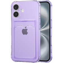 Teknomoda Apple iPhone 16 Kılıf Kartlıklı Anti Şok Korumalı Şeffaf Silikon Lila