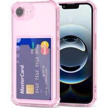 Teknomoda Apple iPhone 16E Kılıf Kartlıklı Anti Şok Korumalı Şeffaf Silikon Pembe 16E