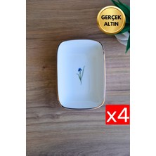 Tabak Evi Porselen Natura Iris Altın Yaldızlı Dikdörtgen Kayık Tabak 14X9,8CM 4 Lü