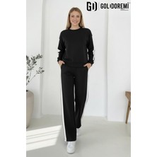 Gd Goldoremi 040 Modal Kadın Şerit Detaylı Kolları Manşetli Bol Kesim Eşofman Takım