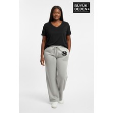 Superlife Kadın Büyük Beden N Logo Baskılı Rahat Kesim Lastikli Bel Paça Reçme Eşofman Altı SPR26EAK952-4