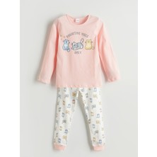 Lc Waikiki Kız Çocuk Pijama Takımı Pembe Bisiklet Yaka Baskılı Desenli Uzun Kollu 5 - 6 Yaş