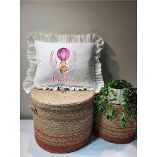 Moda Lime Isme Özel Mor Balonlu Ayıcık Desenli Fırfırlı Bebek Yastığı - Içi Dolgulu 30X40 cm