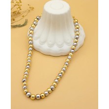 Nevoka Gold Silver Renk Pirinç Kaplama Boncuk Kolye