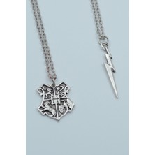 Alooya 2'li Harry Potter Hogwarts Sembol Şimşek İzi Gümüş Kaplama Kolye Seti