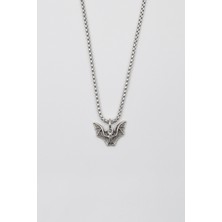 Alooya Minimalist Gotik Yarasa Kolye - Örme İthal Zincirli Unisex Gümüş Kaplama - 60 cm