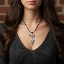 Alooya Efsanevi Zümrüdü Anka Kuşu Gümüş Kaplama Deri İp Kolye