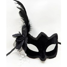 Buğz Siyah Süet Yandan Tüylü Incili Parti Maskesi