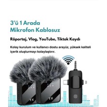 Buğz Yüksek Kalite Profesyonel 3 In 1 Kablosuz Taşınabilir Yaka Mikrofonu Tüylü