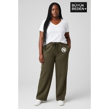 Superlife Kadın Büyük Beden N Logo Baskılı Rahat Kesim Lastikli Bel Paça Reçme Eşofman Altı SPR26EAK952-4