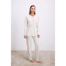 Will Like Fil Dişi Modal Pamuklu Uzun Kollu Düğmeli 2'li Pijama Takımı