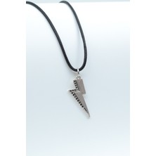 Alooya Şimşek - The Flash Gümüş Kaplama Deri İp Kolye