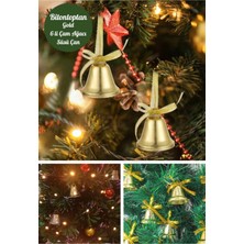 Empressco 6 Adet Mini Çan Süs, Yılbaşı Çam Ağacı Dekor, Renkli, 4 Cm, Altın Sarısı Kurdeleli