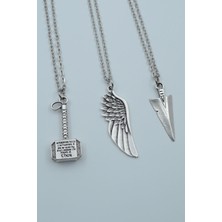 Alooya 3'lü Thor Çekiç Büyük Kanat Triagle Ok Ucu Gümüş Kaplama Kolye Seti