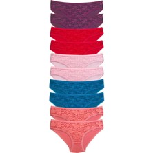 Royaleks 10 Adet Önü Dantelli Transparan Kadın Slip Külot S230