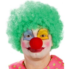 Tp Bfs   Yeşil Renk Kıvırcık Afro Bonus Peruk Takma Saç ve Kırmızı Burun Seti