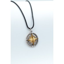 Alooya Pusula Gümüş Kaplama Deri İp Kolye